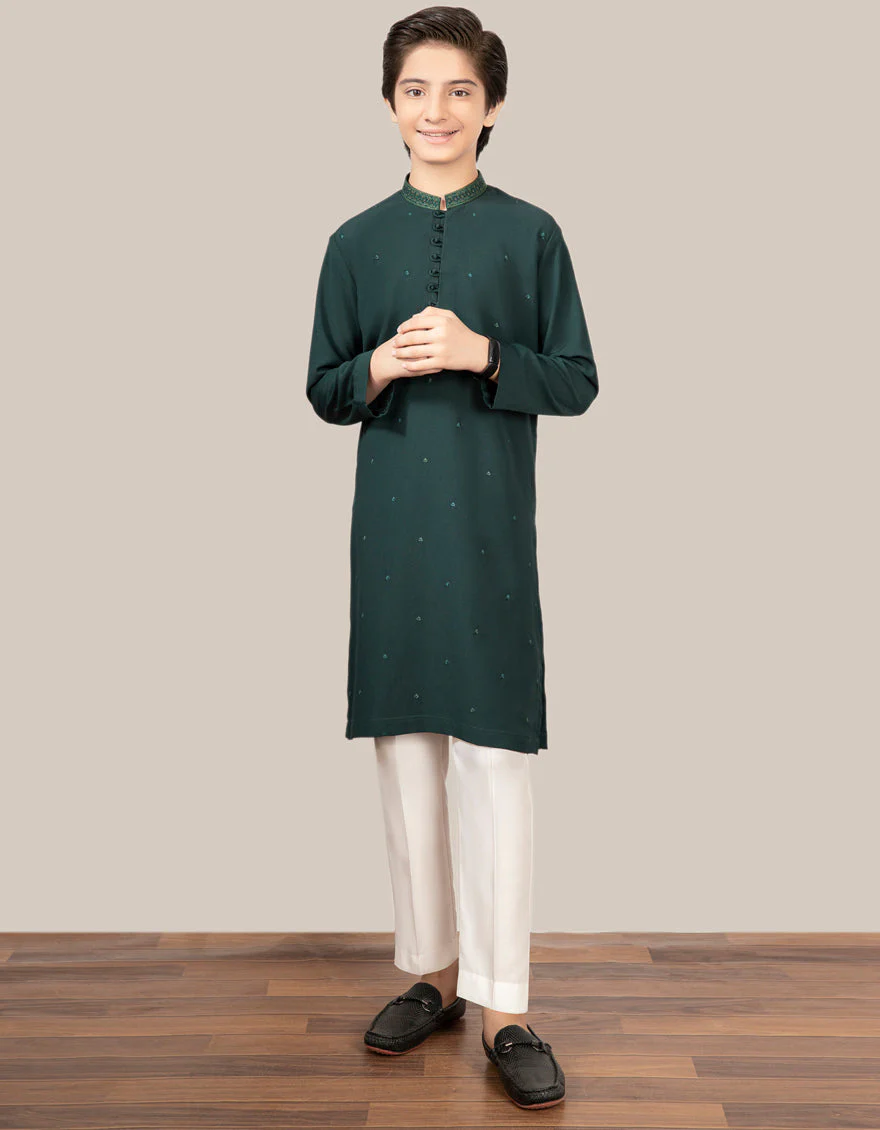 BOTTLE GREEN SILK SPECIAL KURTA | JCK-SP-US-41094/S22/JJ7512-FL