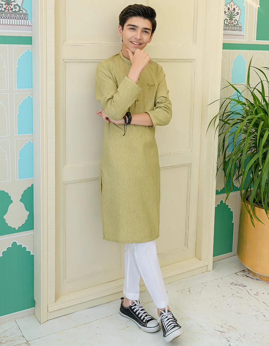 OLIVE GREEN BLENDED KURTA | JCK-US-43230/A23/JJ8816-SF