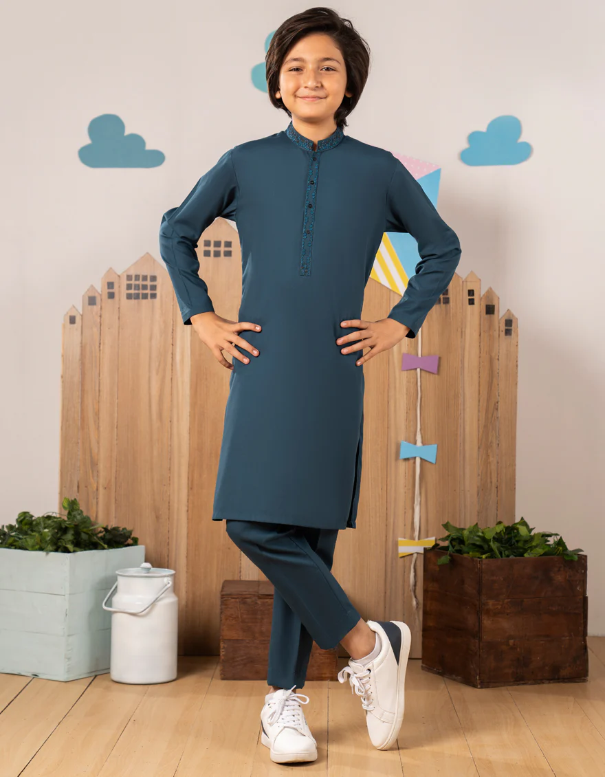 TEAL BLENDED KURTA TROUSERS | JCKP-A-39248/S25/JJ1