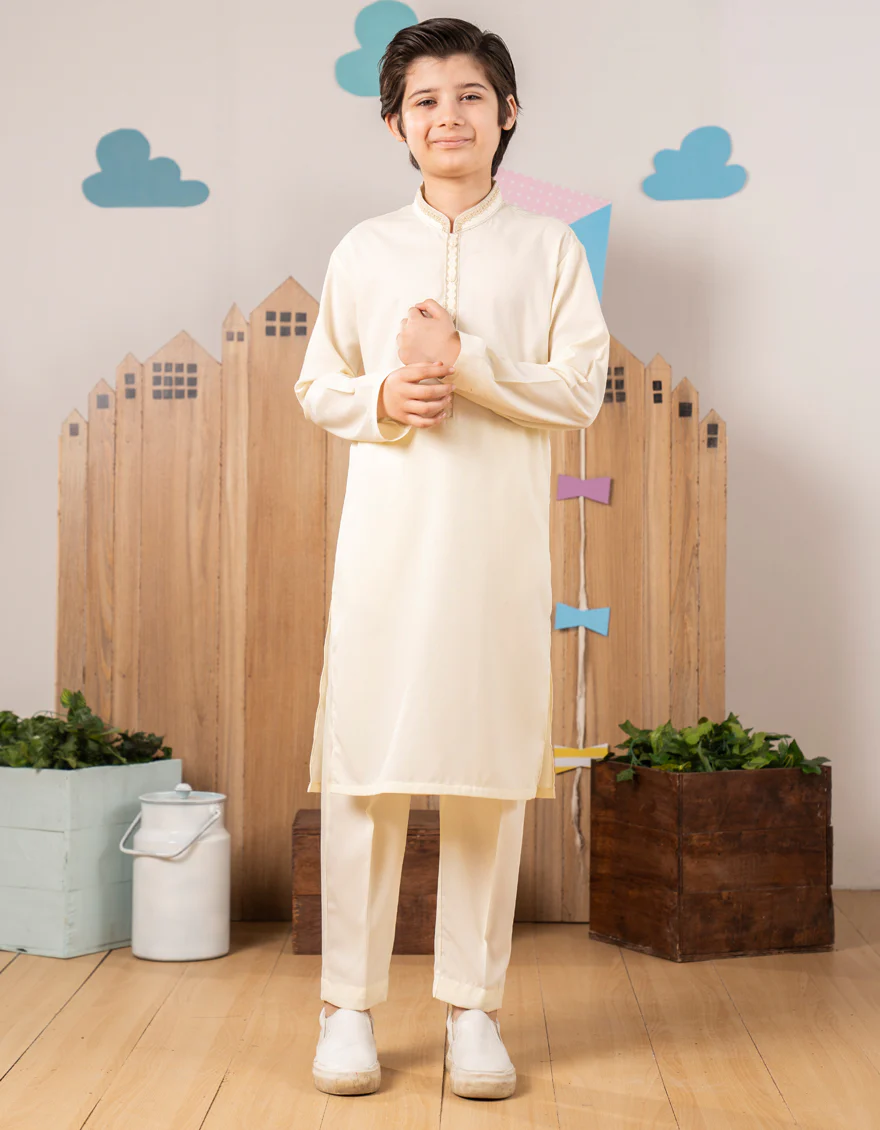 CREAM BLENDED KURTA TROUSERS | JCKP-A-39257/S25/JJ9629-CL
