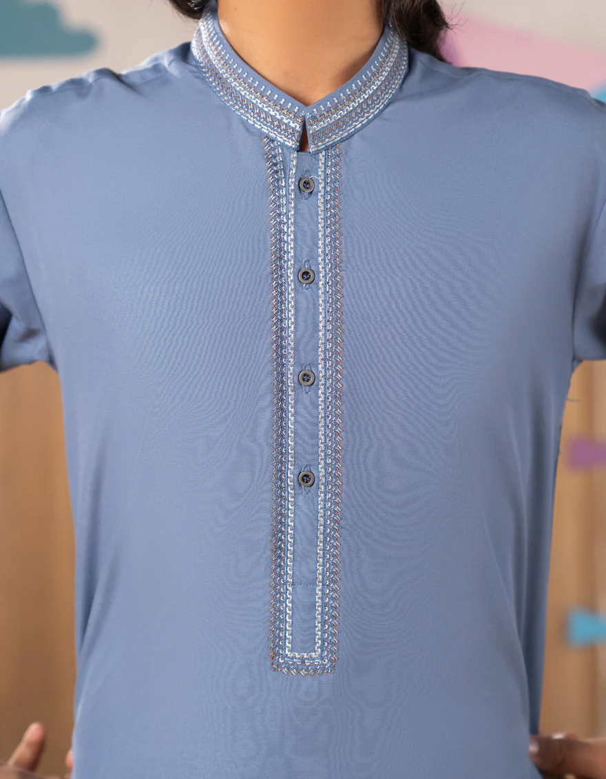 LIGHT BLUE BLENDED KURTA TROUSERS | JCKP-A-39258/S25/JJ9 - Image 2