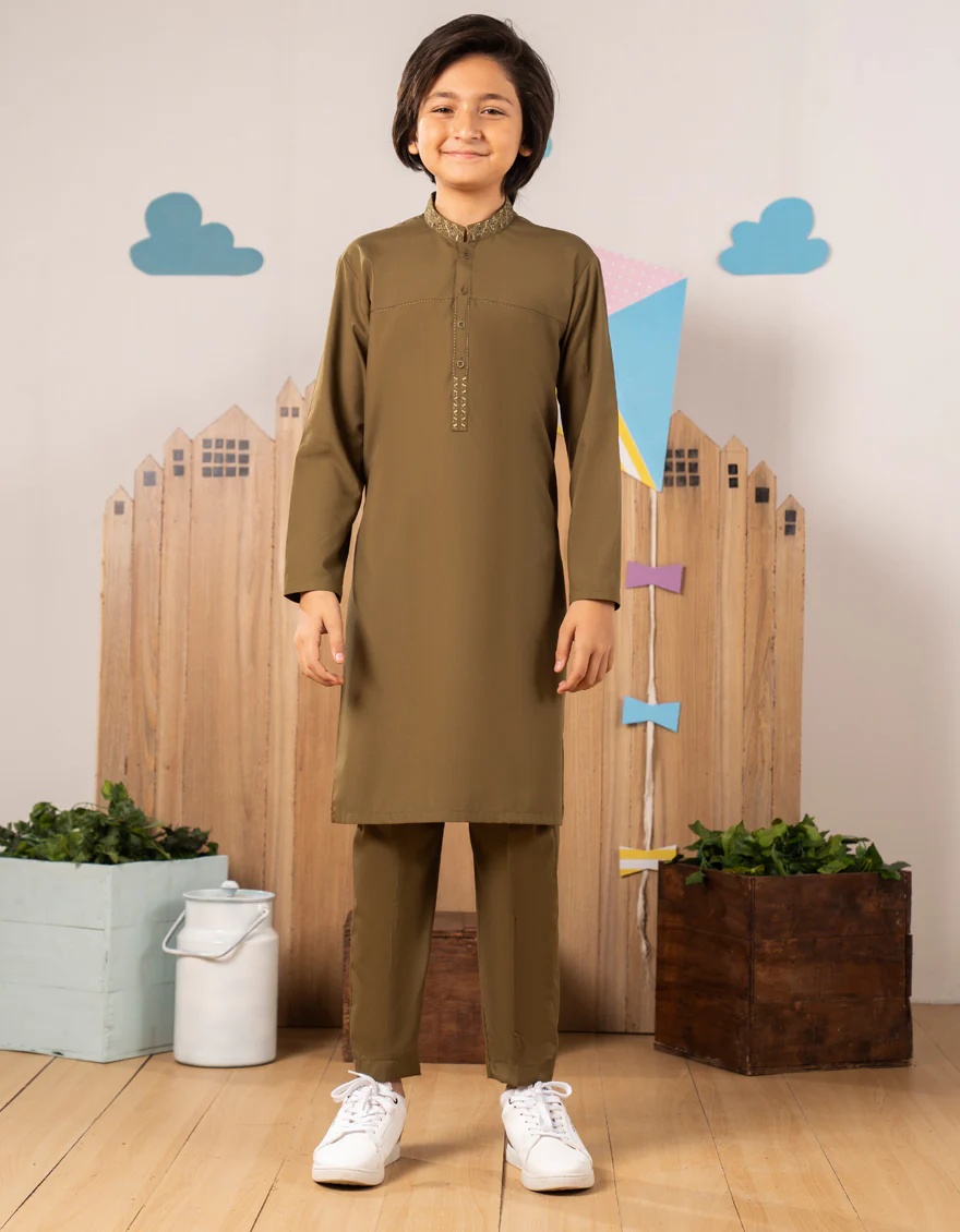 OLIVE GREEN BLENDED KURTA TROUSERS | JCKP-A-39260/S25/JJ1