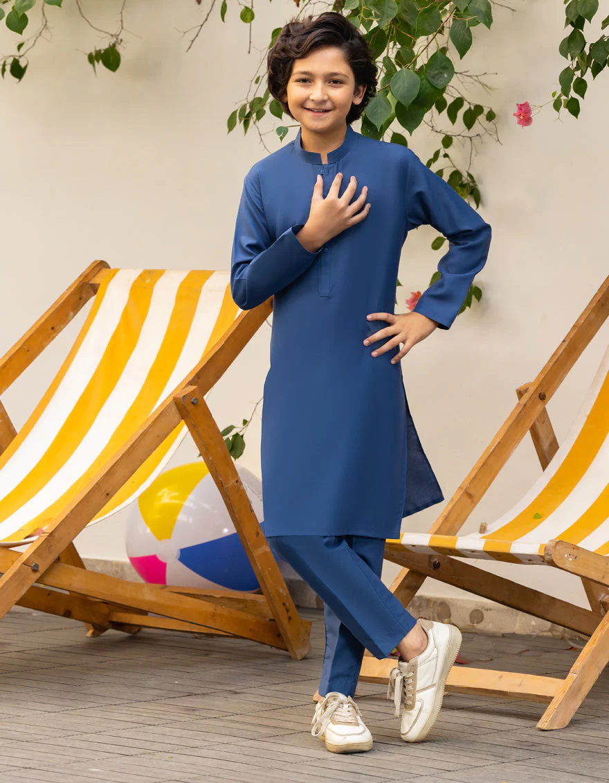 INDIG BLUE BLENDED KURTA TROUSERS | JCKP-A-39273/S25/JJ9363-PN