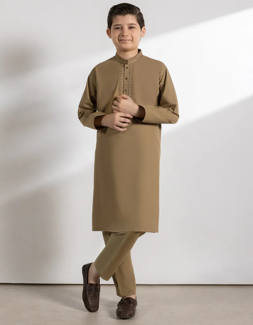 LIGHT BROWN BLENDED KURTA TROUSERS | JCKP-A-39390/S25/JJ10121-FL