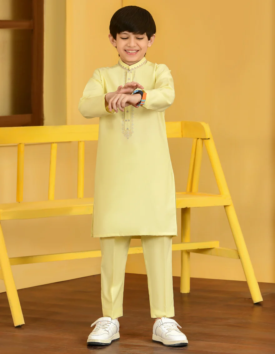 LEMON YELLOW BLENDED KURTA TROUSERS | JCKP-S-US-38739/S23/JJ8727-SF