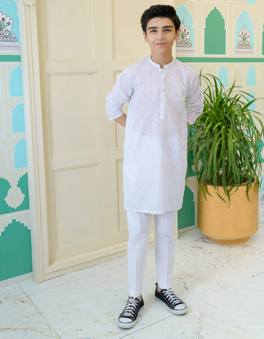 WHITE BLENDED KURTA TROUSERS | JCKP-US-43262/A23/JJ8423-CL