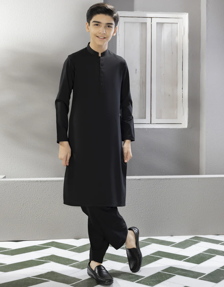 BLACK BLENDED KAMEEZ SHALWAR | JCKS-A-35834-R10-AP/S24/JJ9250-PN