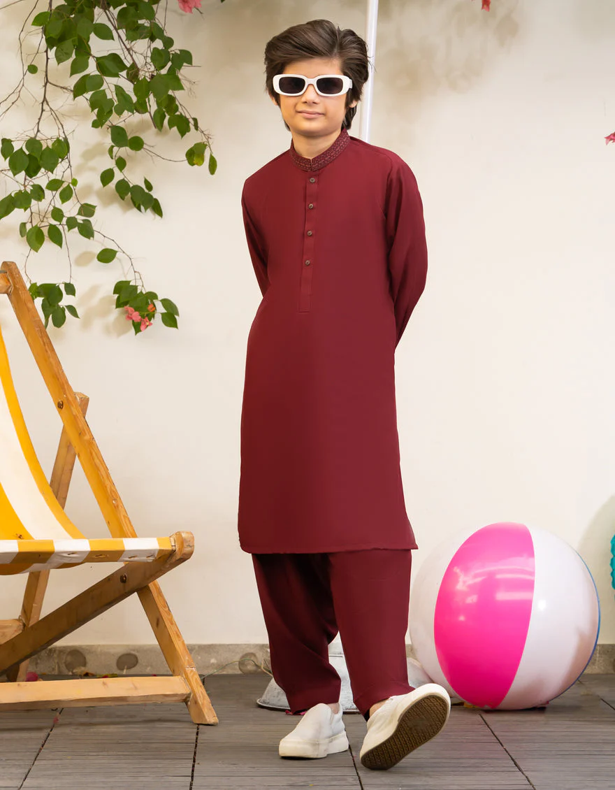 MAROON BLENDED KAMEEZ SHALWAR | JCKS-A-39217/S24/JJ9622-SF