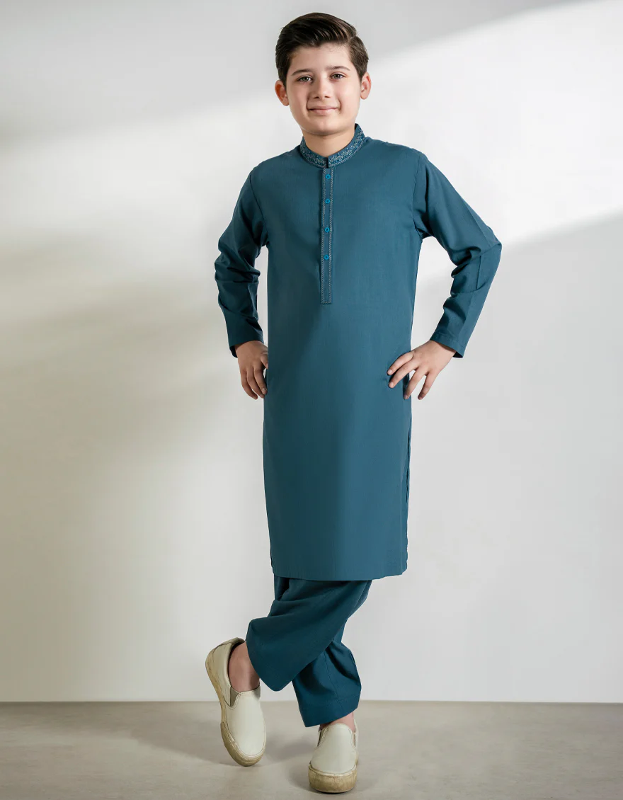 TEAL BLUE BLENDED KAMEEZ SHALWAR | JCKS-A-39395/S25/JJ9863-SF