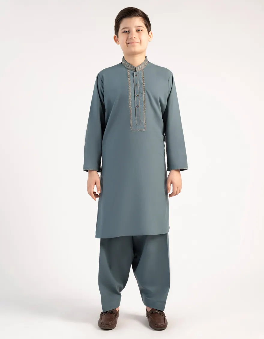 BLUISH GREEN BLENDED KAMEEZ SHALWAR | JCKS-A-39400/S25/JJ10121-FL