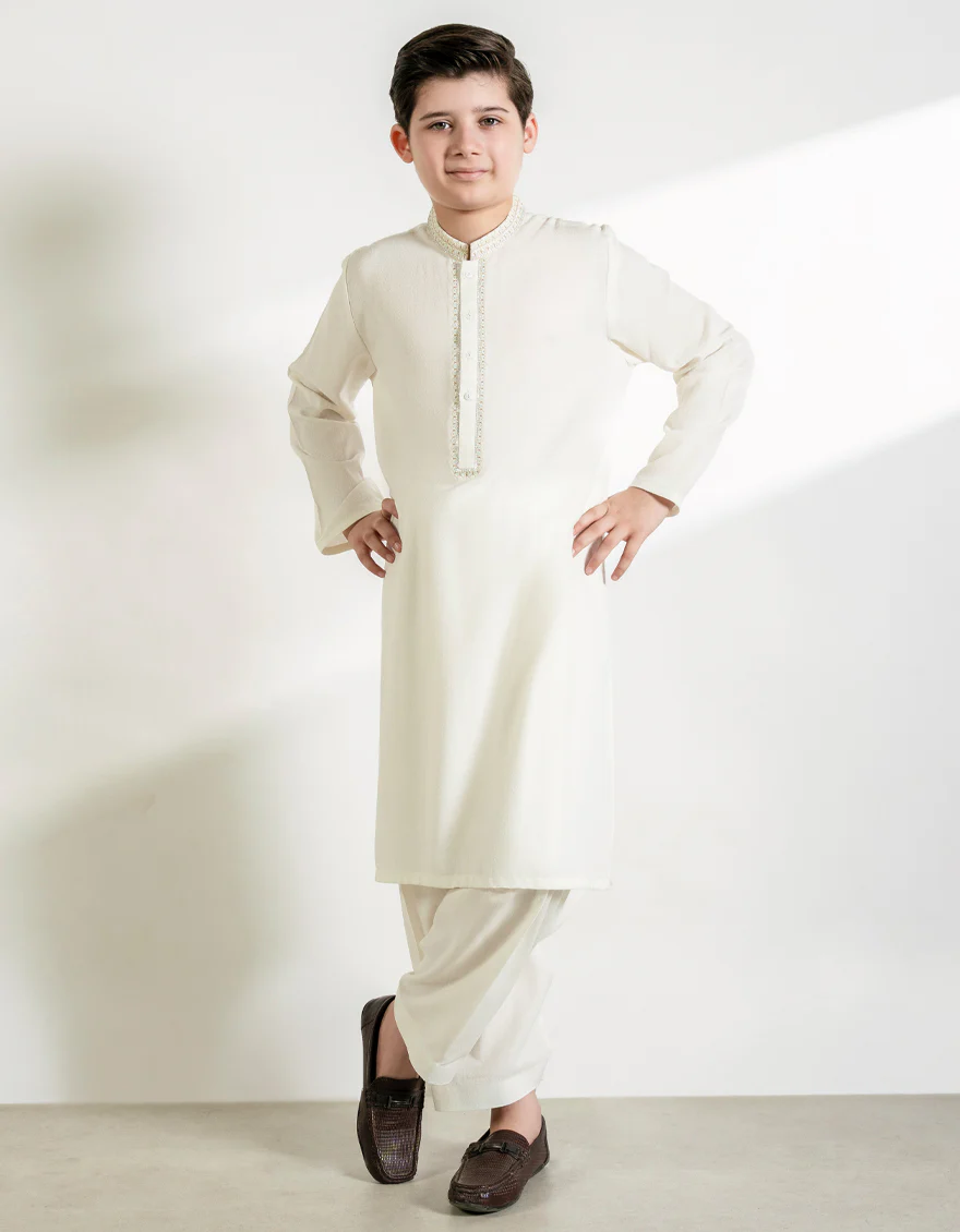 OFF WHITE BLENDED KAMEEZ SHALWAR | JCKS-A-39432/S25/JJ9898-FL