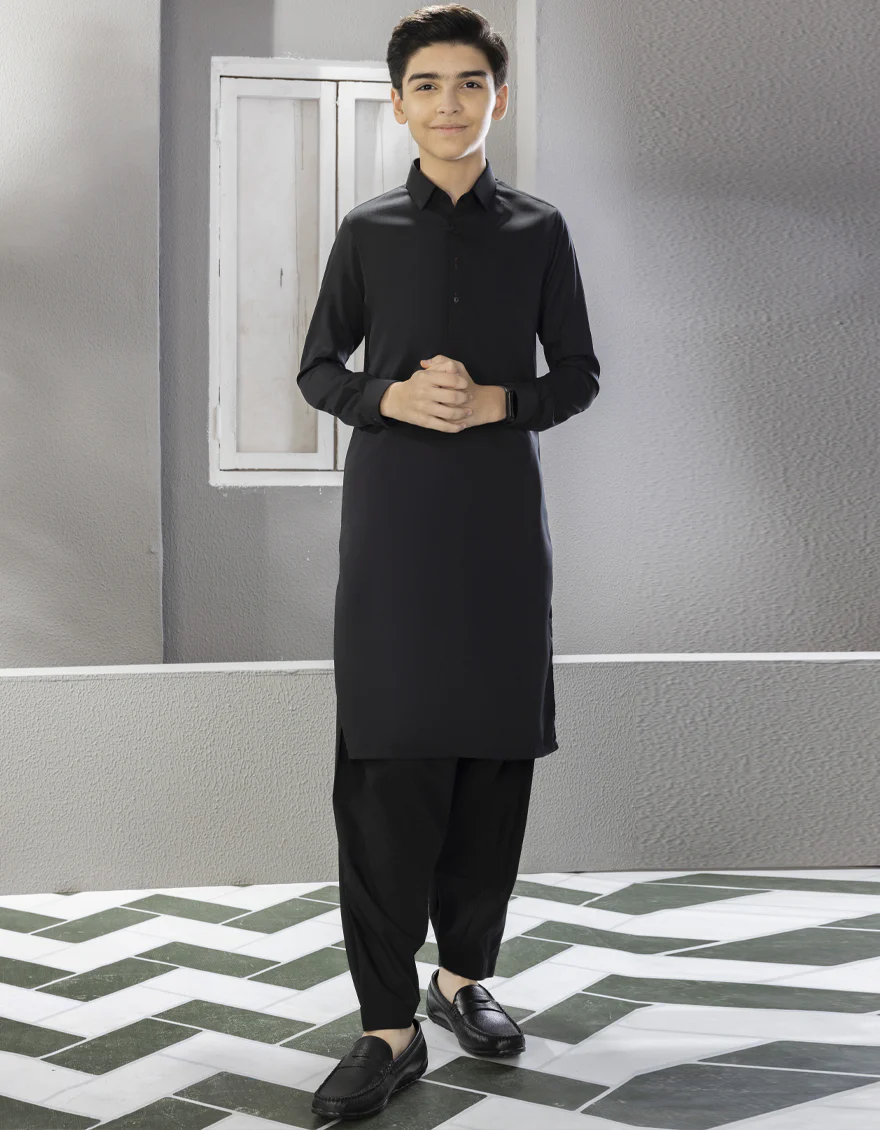 BLACK BLENDED KAMEEZ SHALWAR | JCKS-A-US-35842-R6-AP/S23/JJ8733-PN