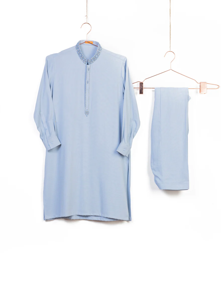 SKY BLUE BLENDED KAMEEZ SHALWAR | JCKS-A-US-46143/S23/JJ7051-CL