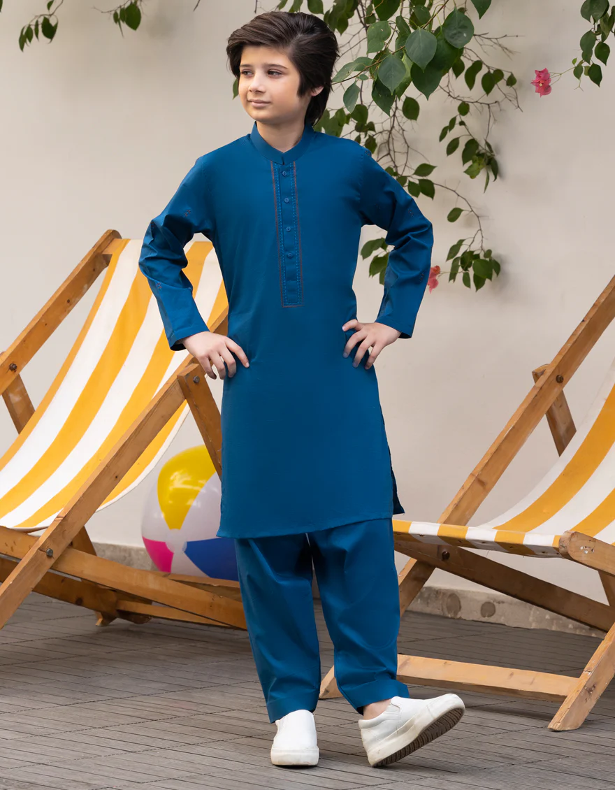 BLUE COTTON KAMEEZ SHALWAR | JCKS-S-34991/S25/JJ9