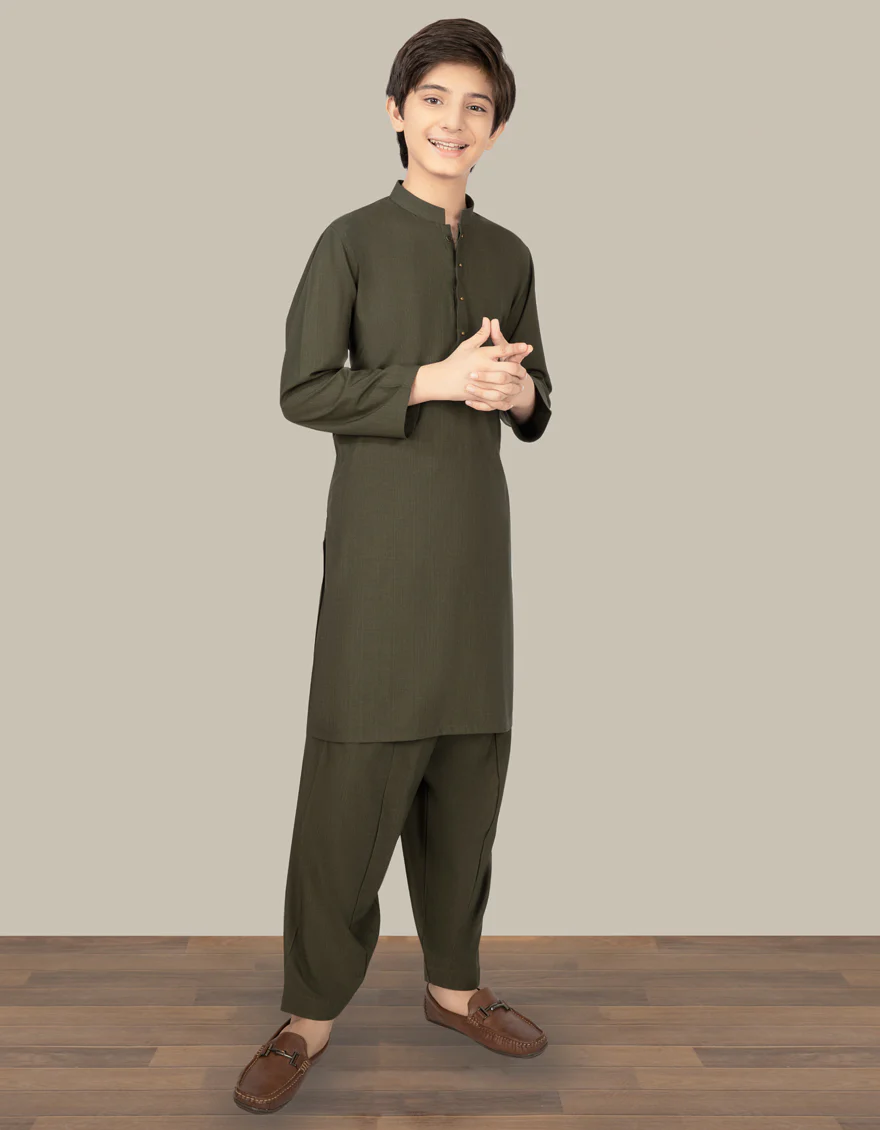 DARK GREEN BLENDED KAMEEZ SHALWAR | JCKS-S-US-35971/S22/JJ7668-PN