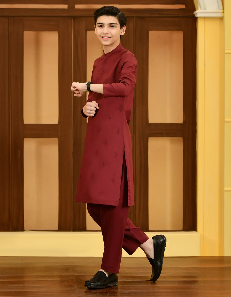 MAROON COTTON KAMEEZ SHALWAR | JCKS-S-US-41255/S23/JJ8619-SF