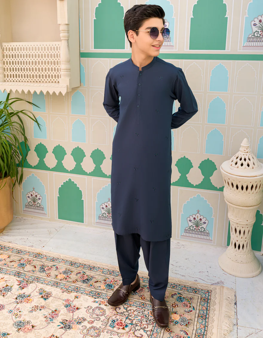 NAVY BLUE BLENDED KAMEEZ SHALWAR | JCKS-US-43249/A23/JJ8790-SF