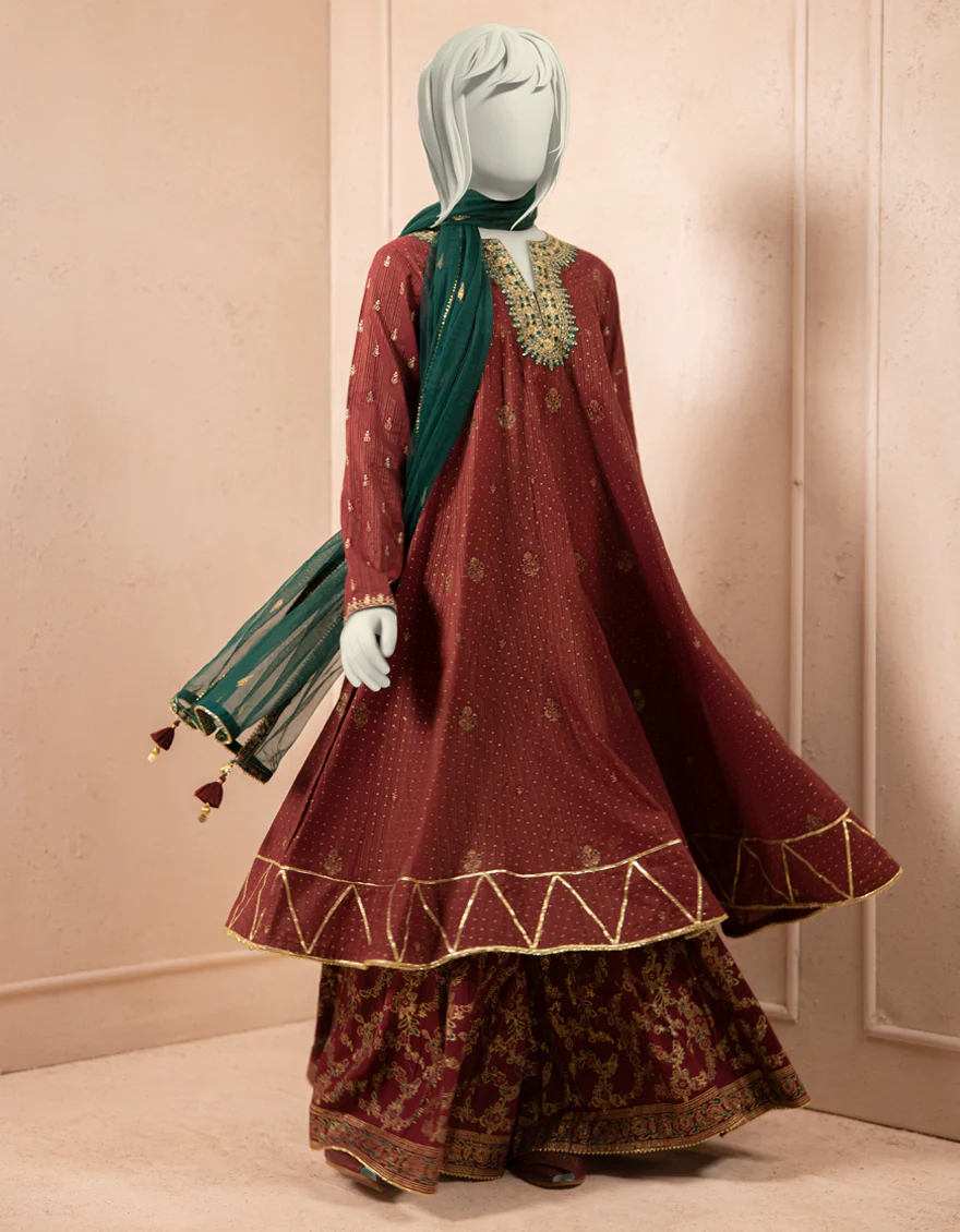 MAROON TEXTURED 3PC STITCHED | JGK-S-JTF-25-757 FB/