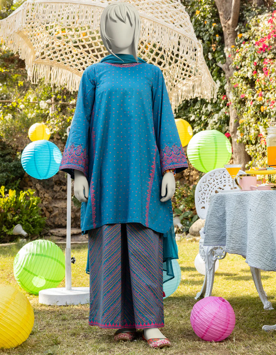 TEAL LAWN 3PC STITCHED | JGK-S-JTP-25-607 FB/DHANAK-03