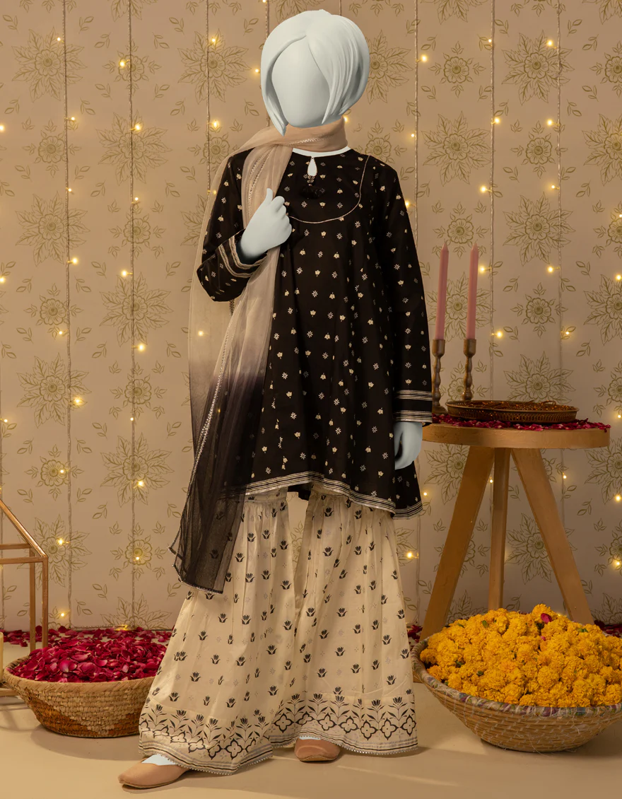 BLACK LAWN 3PC STITCHED | JGK-S-JTP-25-611 FB/CHAMAK-03