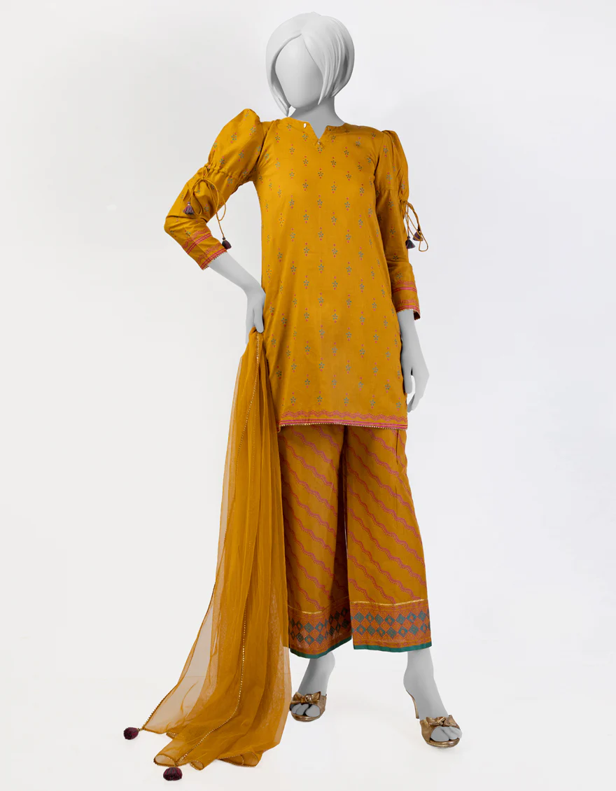MUSTARD LAWN 3PC STITCHED | JGK-S-JTP-25-614 FB/CHAMAK-06