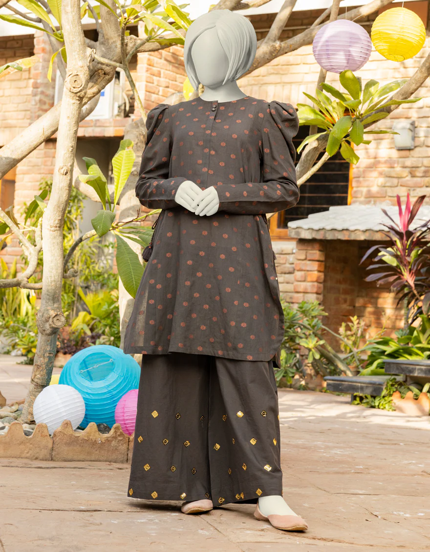 BROWN JACQUARD 2PC STITCHED | JGK-S-JTST-25-419 FB/ZARDOZI-01