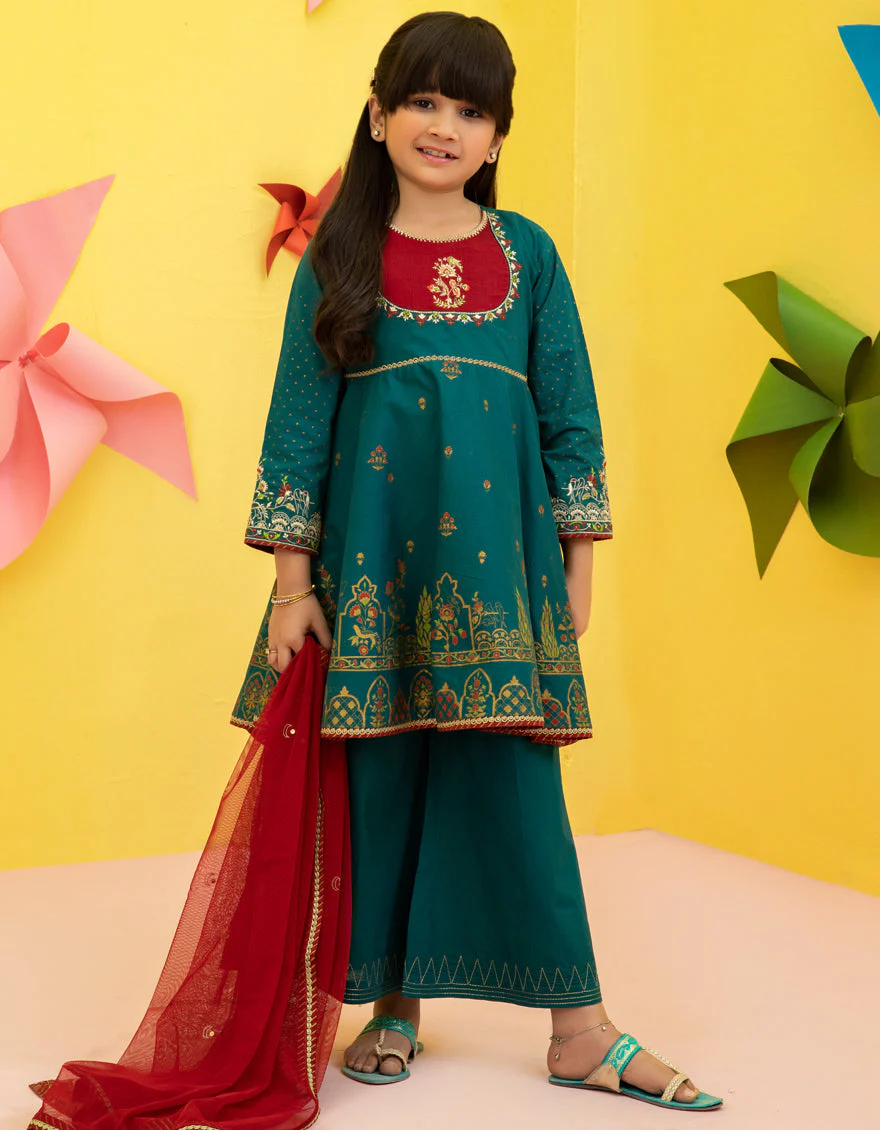 DARK GREEN LAWN 3PC STITCHED | JGK-S-US-22-1902 FB/JGK-1902