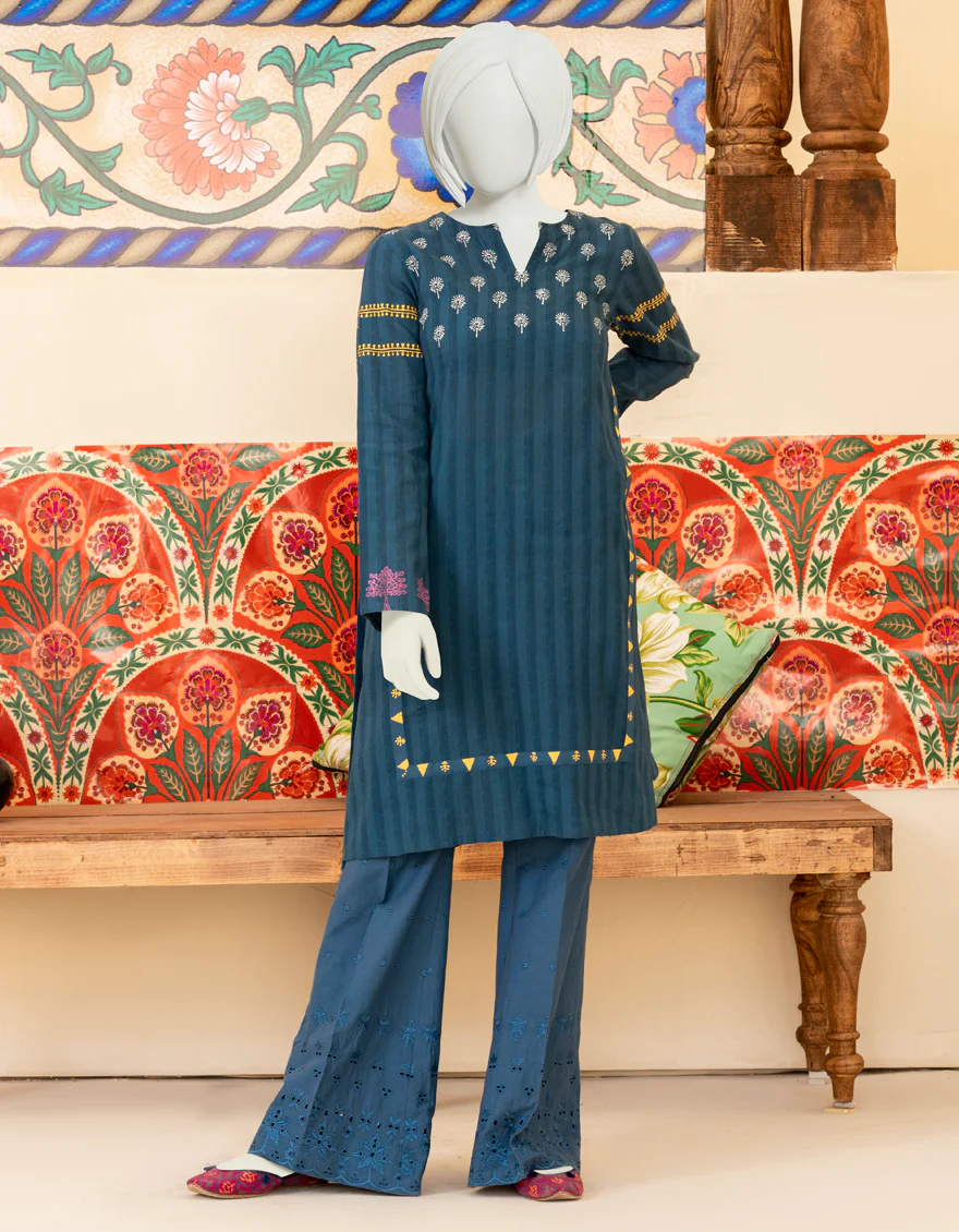 BLUE DOBBY 2PC STITCHED | JGK-S-YGTL-US-415-22 FB/AMARYLLIS