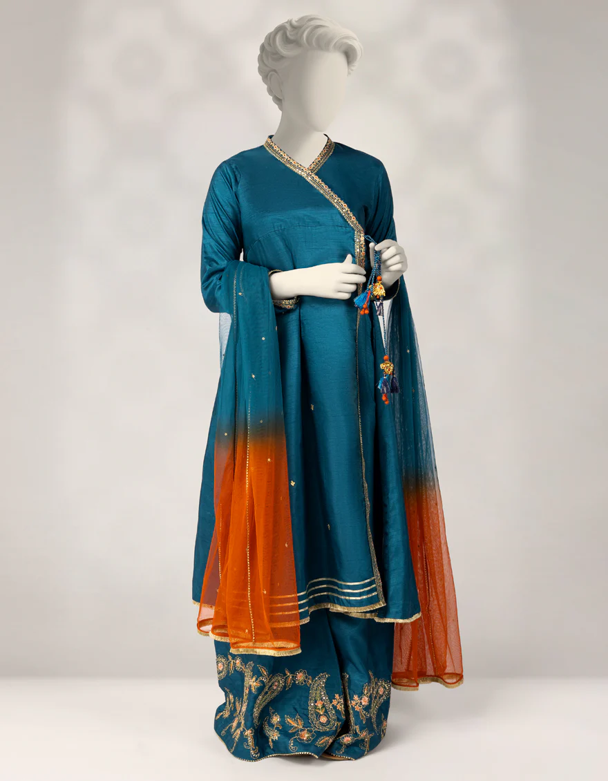 TEAL RAW SILK 3PC STITCHED | JGK-W-JTF-25-766 FB/RANG-E-ZARI-04