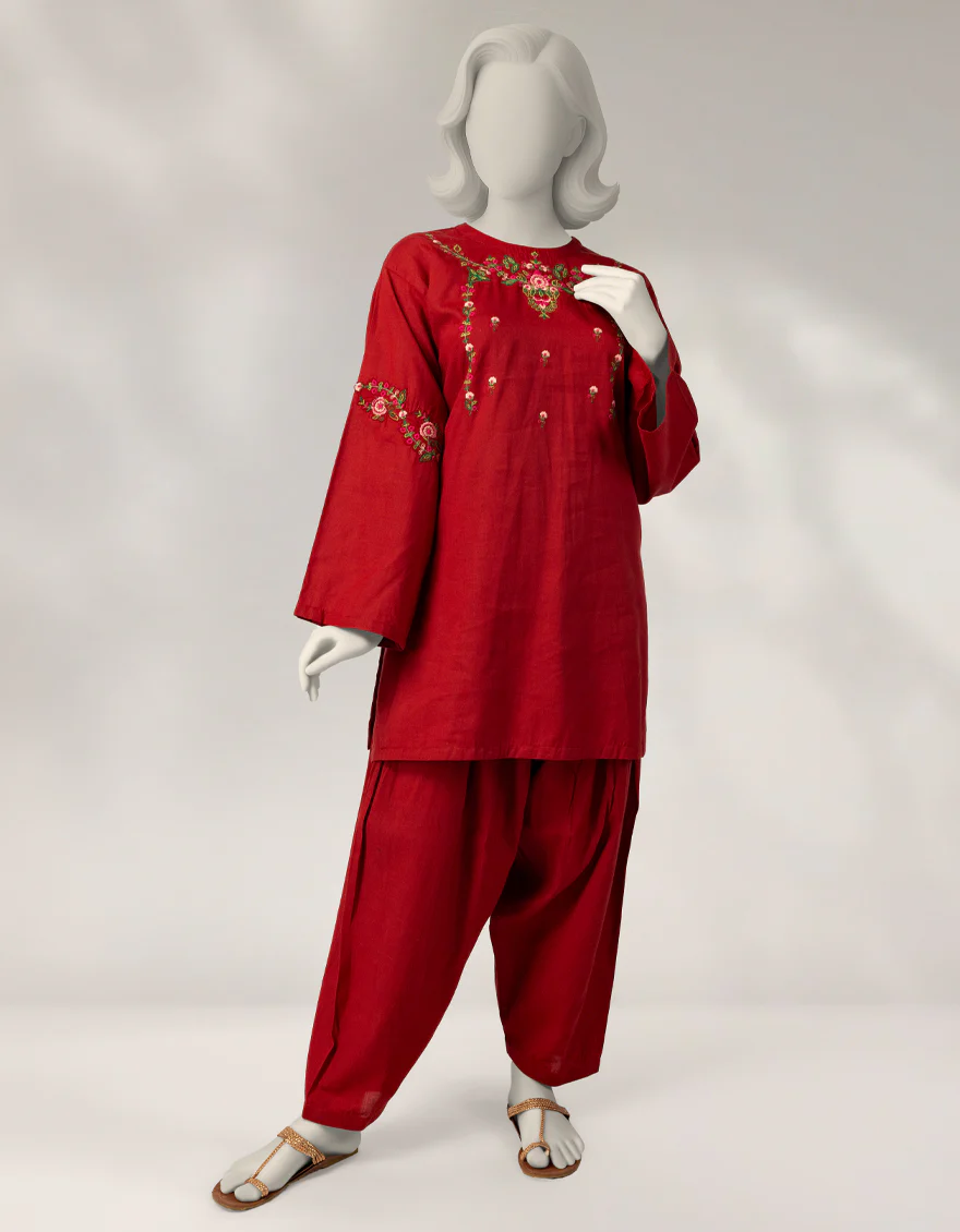 RED CAMBRIC 2PC STITCHED | JGK-W-JTST-25-507 FB/KASHMERE-1