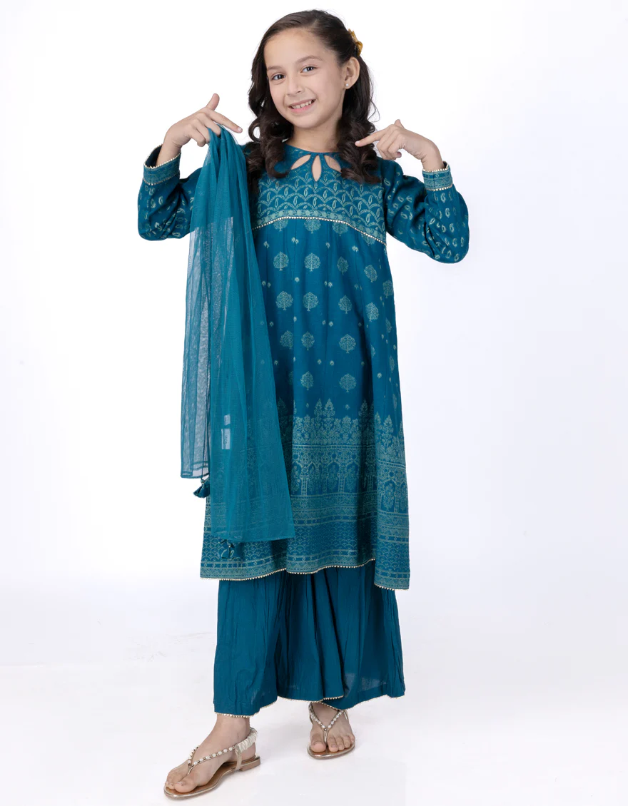 BLUE JACQUARD 3PC STITCHED | JGK-W-JWK-24-5007 FB/BROCADE BLEND -01