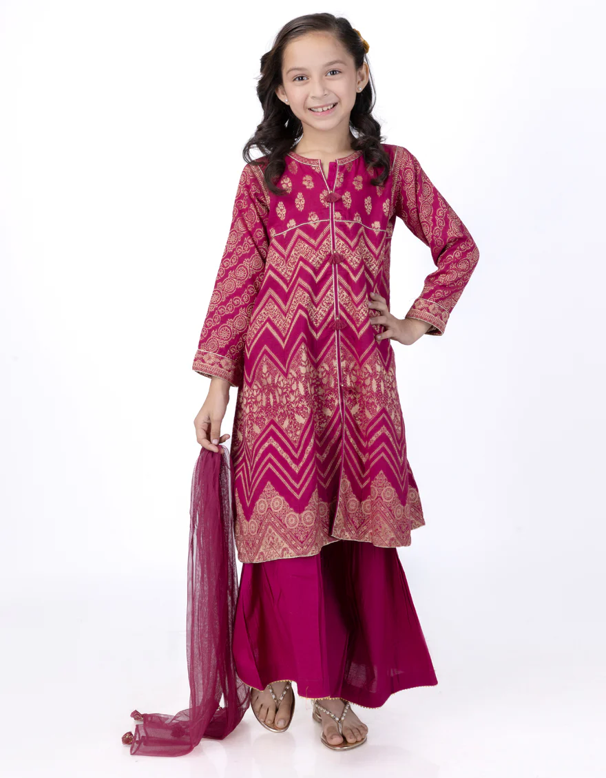 PINK JACQUARD 3PC STITCHED | JGK-W-JWK-24-5010 FB/BROCADE BLEND -04