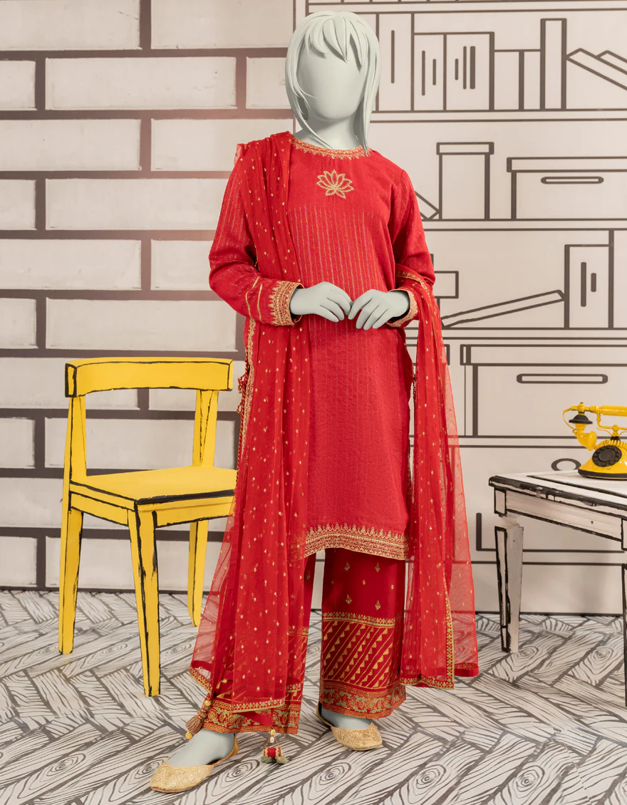 RED TEXTURED 3PC STITCHED | JGK-W-YGTL-639-24 FB/RANG-E-ZARI-1