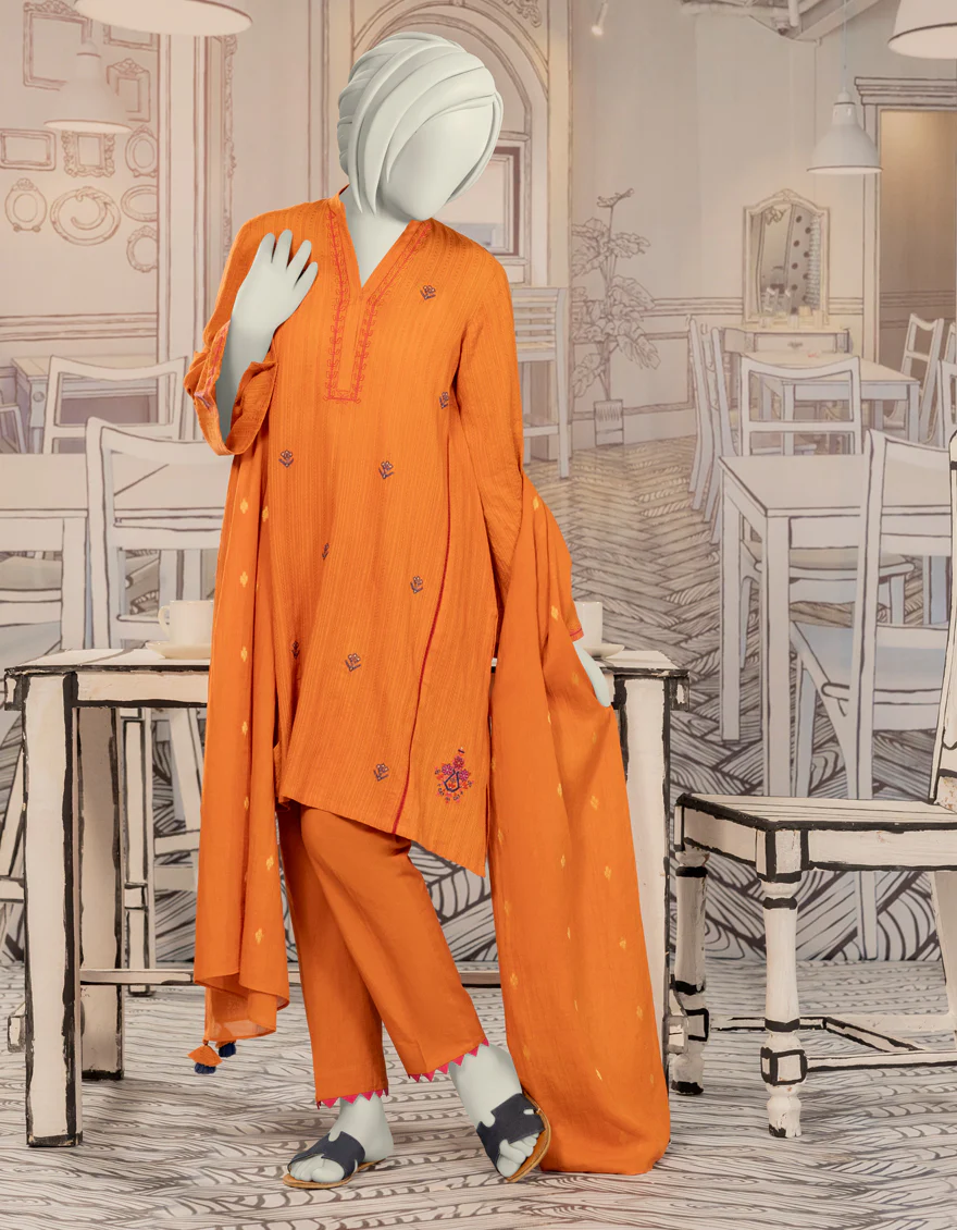 ORANGE TEXTURED 3PC STITCHED | JGK-W-YGTL-651-24 FB/DHANAK-3