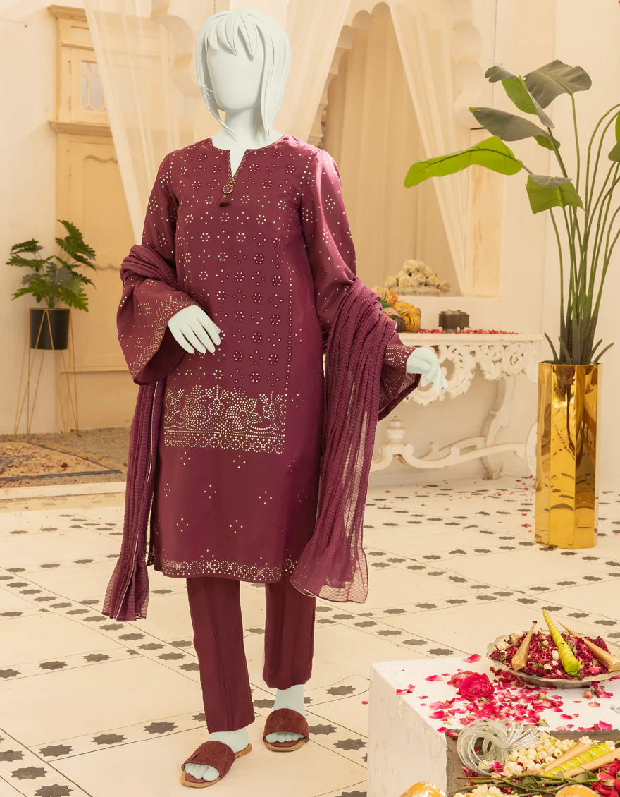VIOLET VISCOSE 3PC STITCHED | JGK-YGTL-S-US-607-22 FB/KASUTI