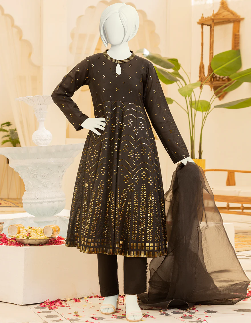 BLACK CHANDERI 3PC STITCHED | JGK-YGTL-S-US-614-22 FB/MEHRAB