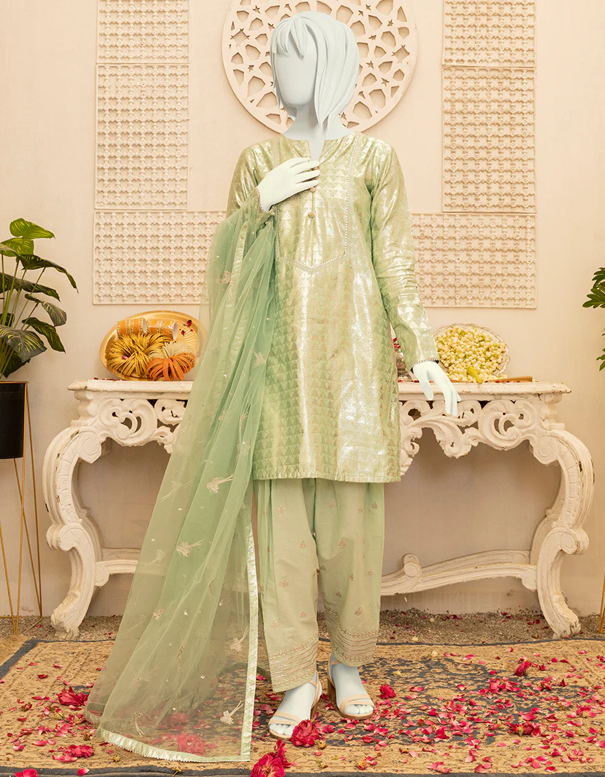 GREEN JACQUARD 3PC STITCHED | JGK-YGTL-S-US-621-22 FB/FAYE