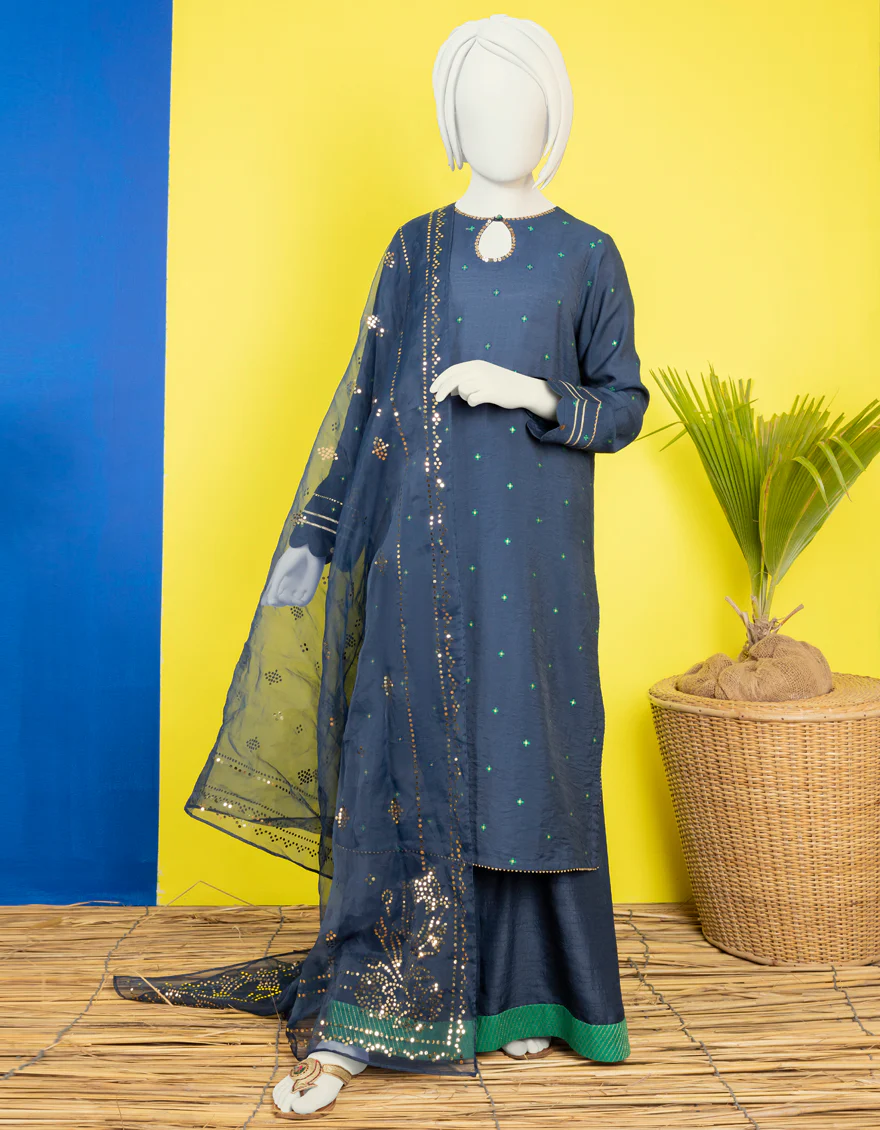 INDIGO TEXTURED 3PC STITCHED | JGK-YGTL-S-US-633-22 FB/JAJOBA