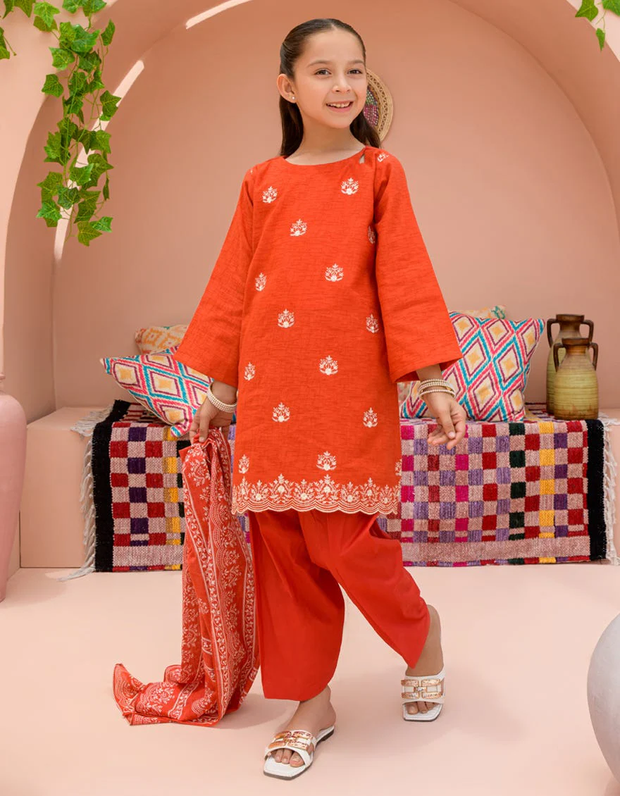 RED TEXTURED 3PC STITCHED | JGKL-S-24-1575 FB/CHAR BAGH-2