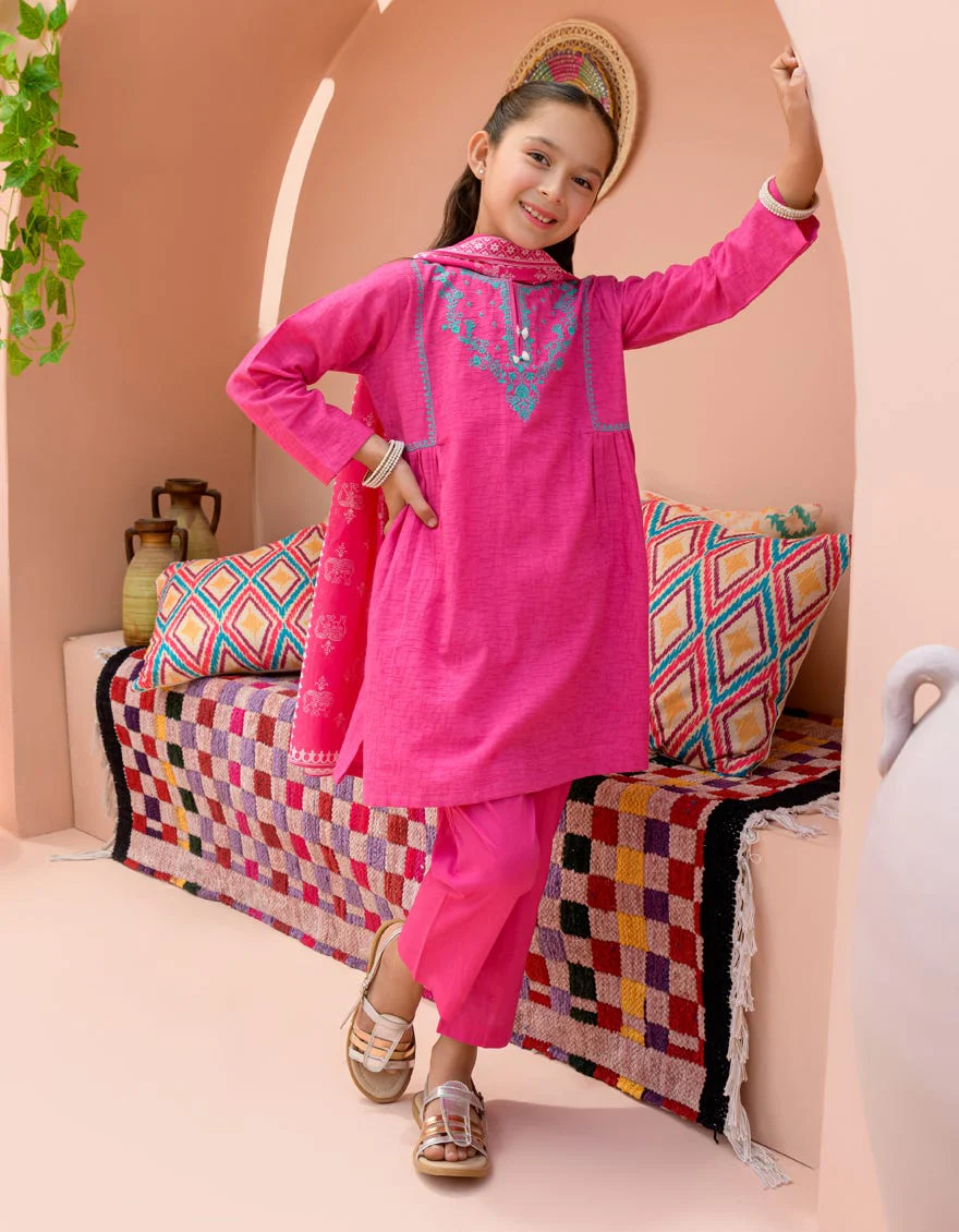 PINK TEXTURED 3PC STITCHED | JGKL-S-24-1576 FB/CHAR BAGH-3