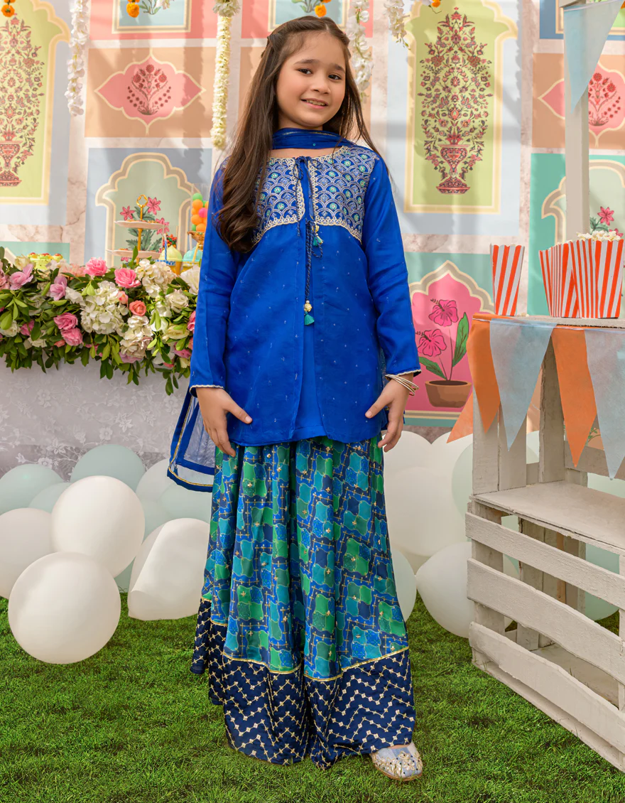BLUE ORGANZA 3PC STITCHED | JGKL-S-JJGF-US-23-010 FB/AM-2062
