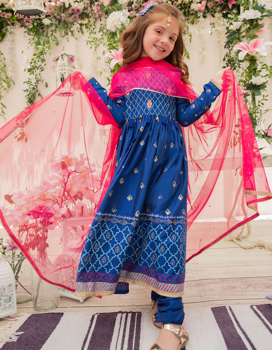 BLUE SILK 3PC STITCHED | JGKL-S-JJGS-US-22-028 FB/FF-054