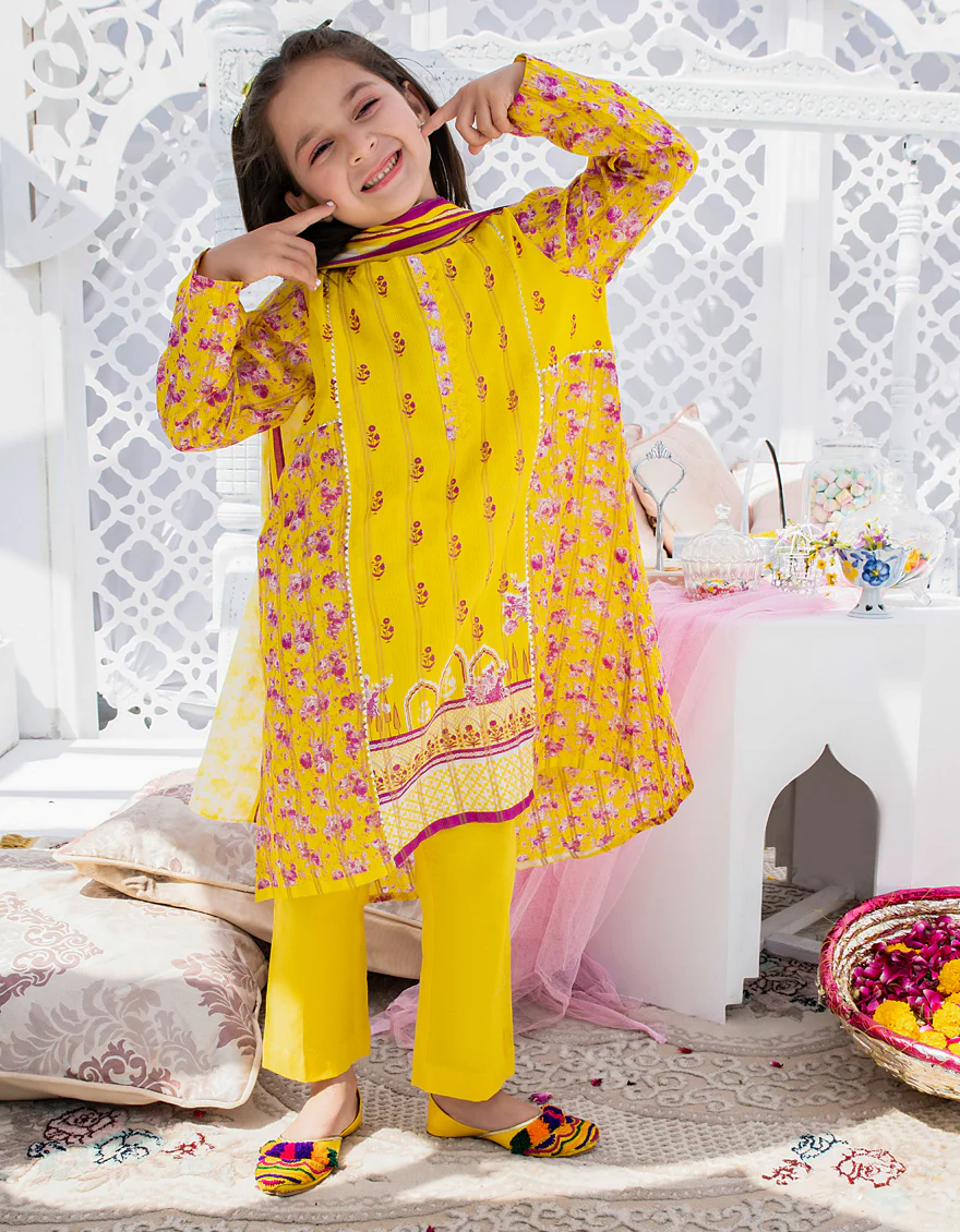 YELLOW LAWN 3PC STITCHED | JGKL-S-US-22-1535 FB/ZARDOZI