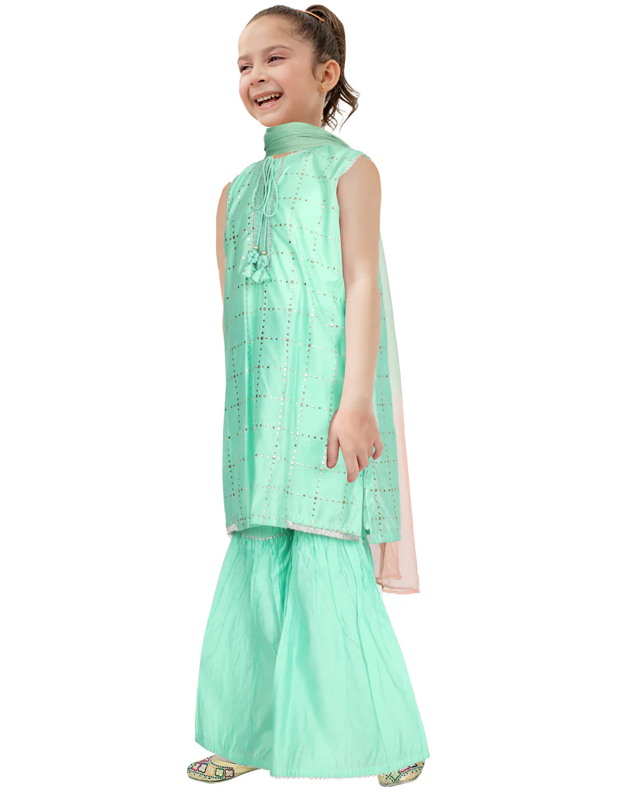 MINT GREEN CHANDERI 3PC STITCHED | JGKL-S-US-22-1556 FB/BLUE-509