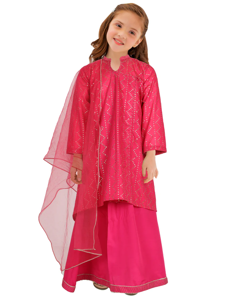 PINK CHANDERI 3PC STITCHED | JGKL-S-US-22-1557 FB/FUSCHIA