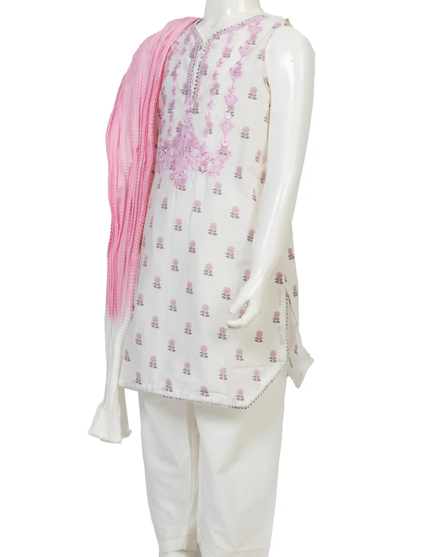WHITE LAWN 3PC STITCHED | JGKL-S-US-23-1547 FB/PINKY