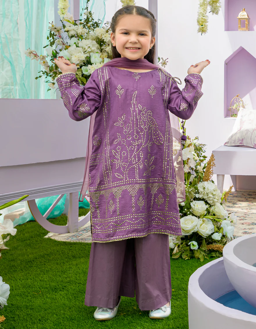 PURPLE CHUNRI 3PC STITCHED | JGKL-S-US-23-1555 FB/GLOW