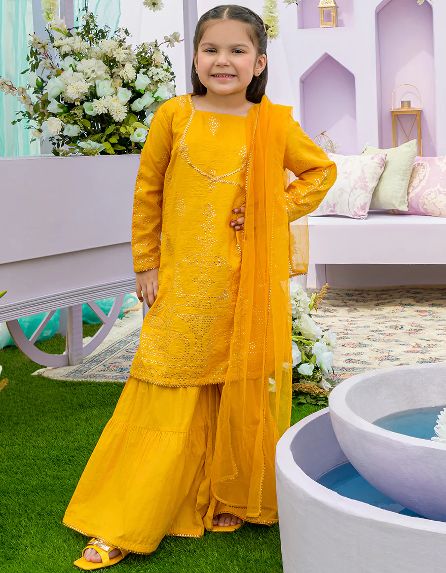 YELLOW CHUNRI 3PC STITCHED | JGKL-S-US-23-1561 FB/BLINK
