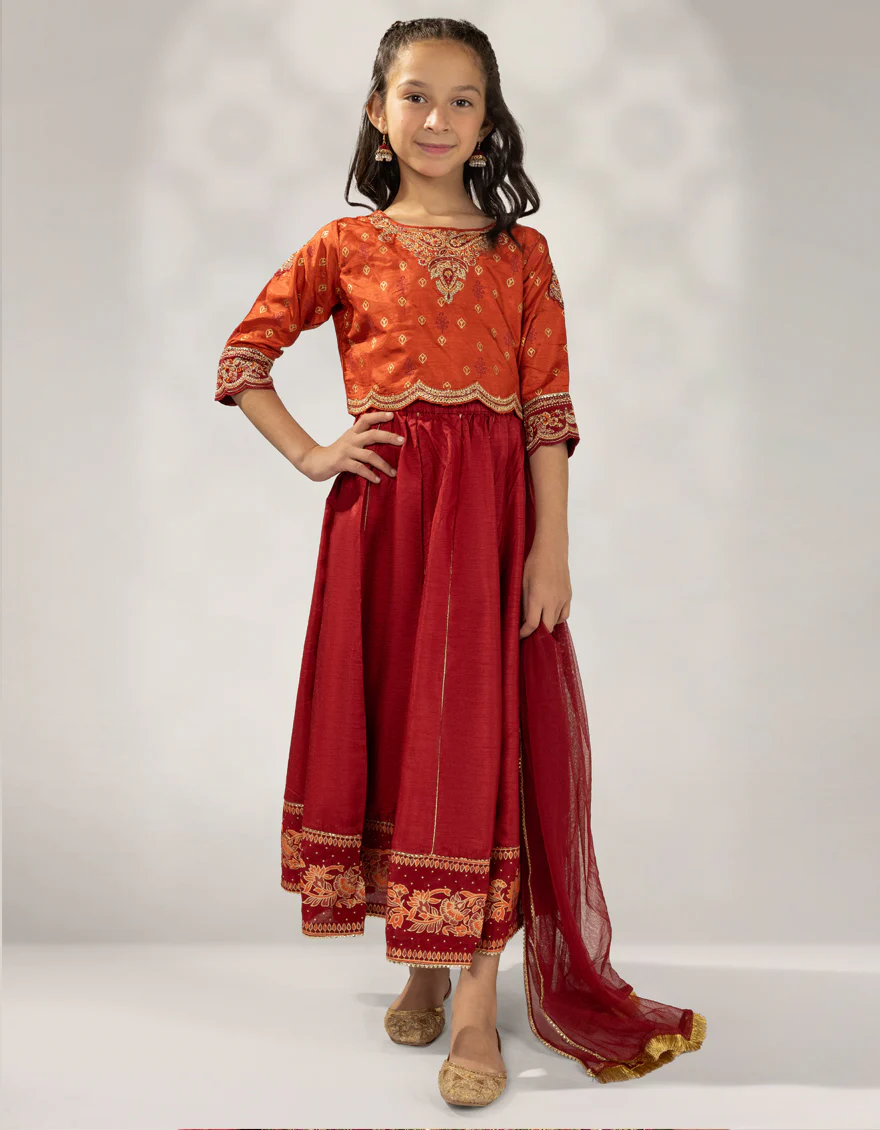 RUST SILK 3PC STITCHED | JGKL-W-JGF-25-1926 FB/SHIREEN-06
