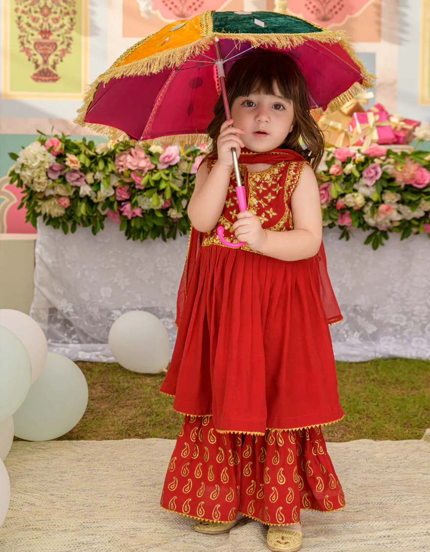 RED RAW SILK 3PC STITCHED | JIK-S-JGIN-US-23-049 FB/FF-272